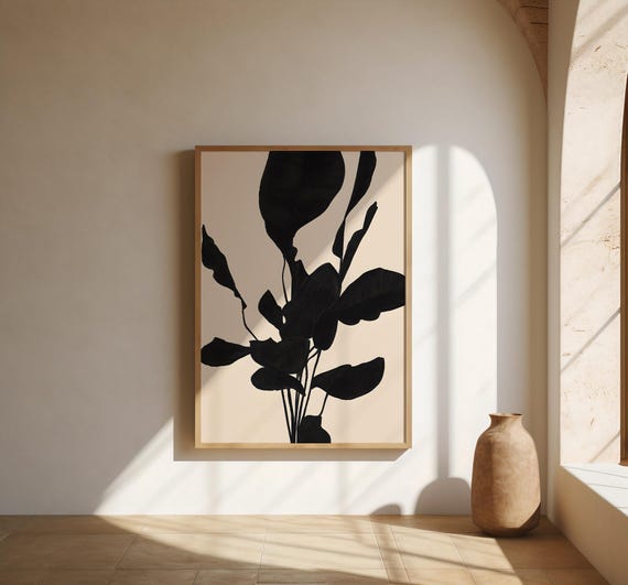 Black Botanical Wall Art | Tropical Leaf Silhouette – Fine Art Poster Print