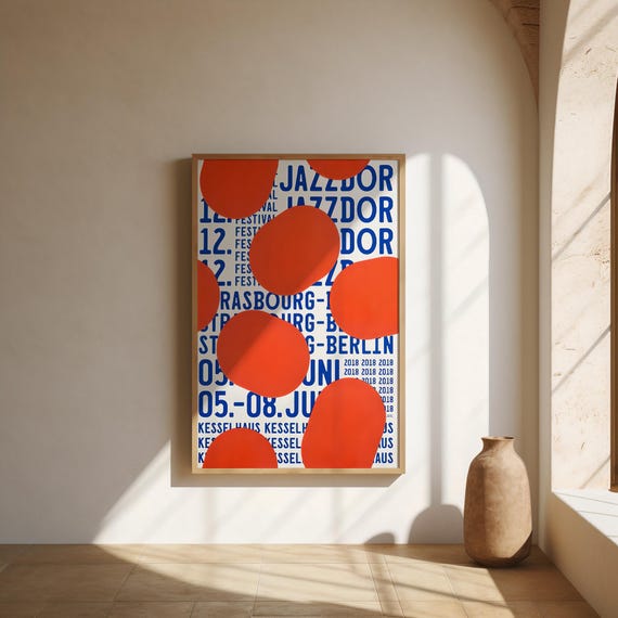 Jazz Festival Giclée Print: Abstract Swiss Design, Orange & Blue Wall Art
