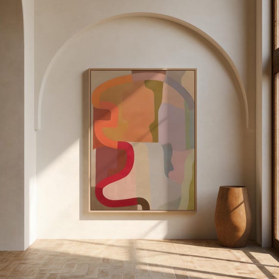 Colorful Abstract Wall Art | Retro Organic Shapes – Framed Canvas Print