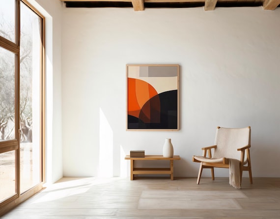 Burnt Orange and Black Geometric Abstract Wall Art – Digital Download