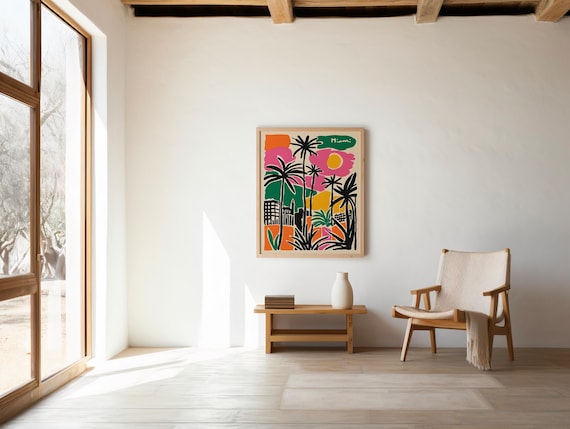 Miami Art Print: Abstract Tropical Wall Art, Colorful Boho Decor (Digital Download)
