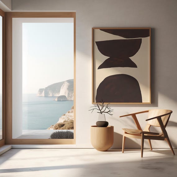 Fine Art Poster: Brown Abstract Shapes, Mid-Century Minimal Wall Art, Neutral Modern Print (Unframed)