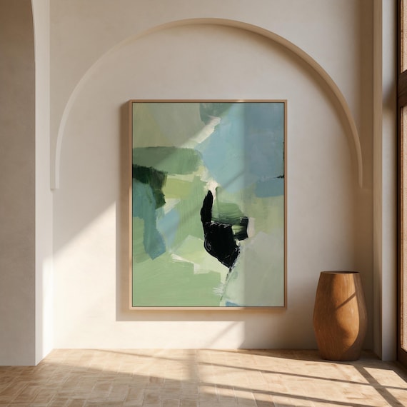 Sage Green Abstract Wall Art | Blue Green Minimalist Painting – Canvas & Framed Canvas Print