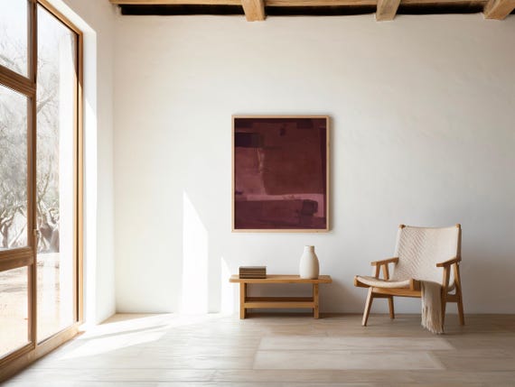 Deep Burgundy Abstract Wall Art — Modern Minimal Texture Print (Digital Download)