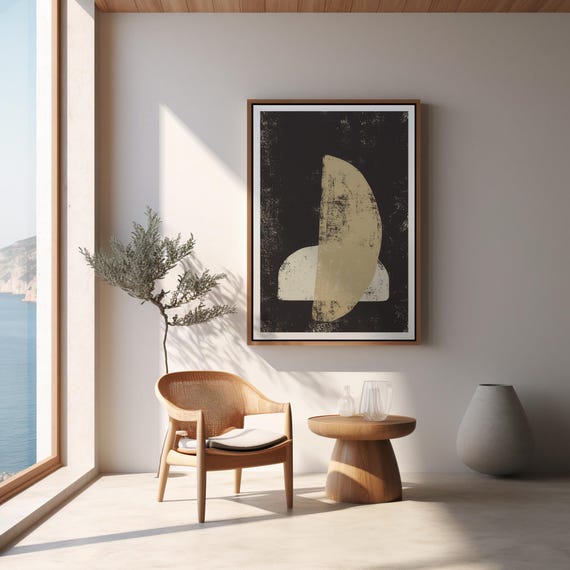 Beige and Black Abstract Art Print | Mid-Century Modern (Digital Download)