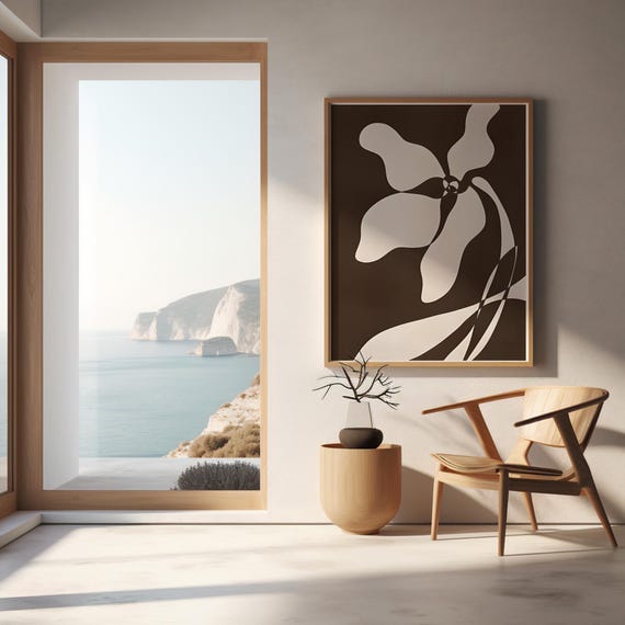 Abstract Floral Wall Art | Neutral Brown Modern Flower | Fine Art Poster (Unframed)