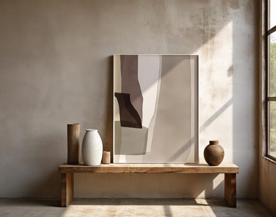 Minimalist Neutral Abstract Art Print | Organic Modern Beige Brown Wall Decor | Digital Download