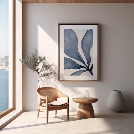 Abstract Botanical Watercolor Print: Indigo Leaf Art (Digital Download)