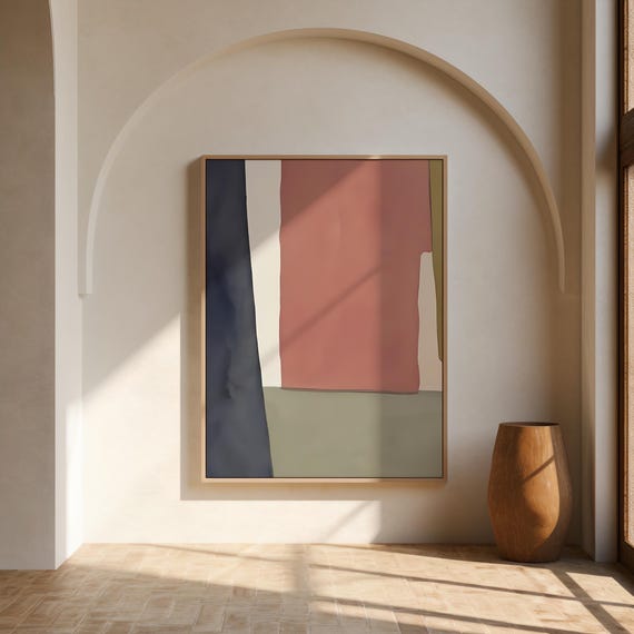 Fine Art Poster: Modern Geometric Clay Pink & Navy Abstract Print (Unframed)