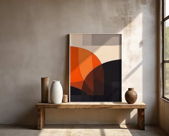 Burnt Orange and Black Geometric Abstract Wall Art – Framed Poster