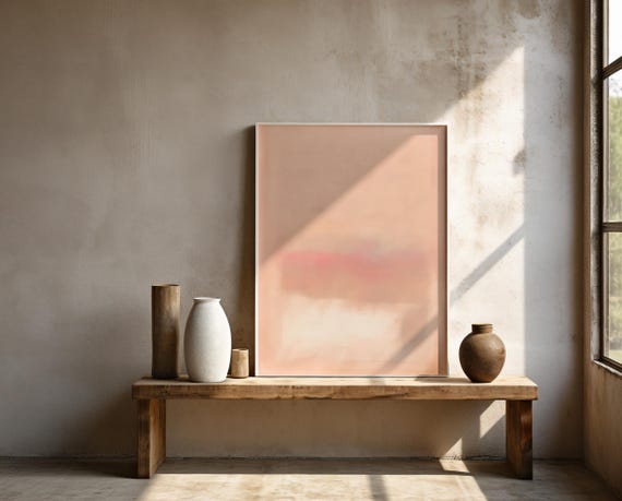 Soft Blush and Peach Abstract Wall Art with Minimal Sunset Tones – Framed Poster