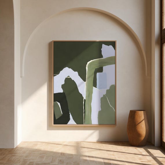 Green Blue Abstract Print | Olive Sage Painterly Wall Art – Canvas or Framed Canvas