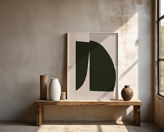 Dark Green Abstract Wall Art | Color Block Shapes – Framed Poster | Ready to Hang