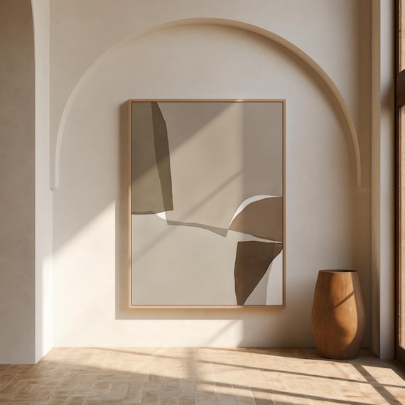 Neutral Abstract Art Print – Beige Brown Minimalist Wall Decor