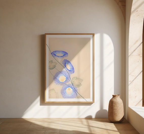 Abstract Blue Floral Forms · Modern Botanical Fine Art Poster (Frame not included)