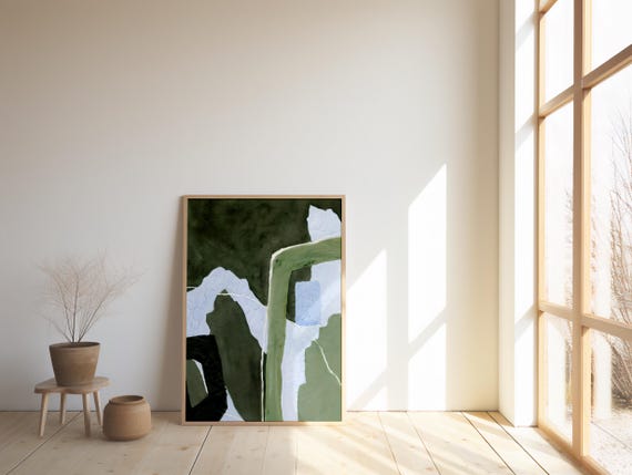 Green Abstract Giclée Print: Earthy Wabi Sabi Wall Art