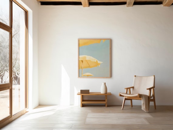 Yellow Umbrella Coastal Abstract Wall Art – Digital Download