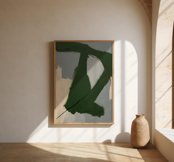 Abstract Green Brushstroke · Modern Minimal Art Digital Download