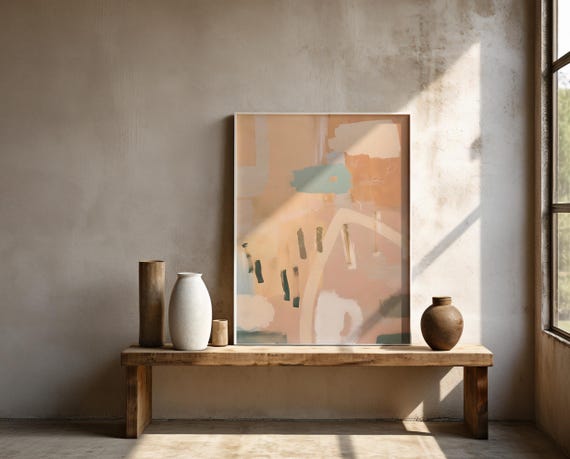 Peach & Neutral Abstract Wall Art | Framed Poster