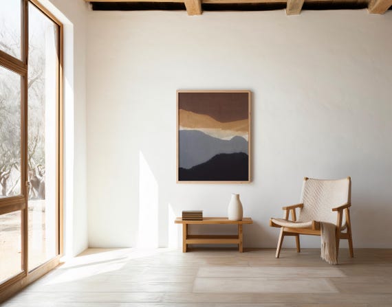 Mountain Landscape Wall Art | Earthy Brown Blue Layers – Printable | Instant Download