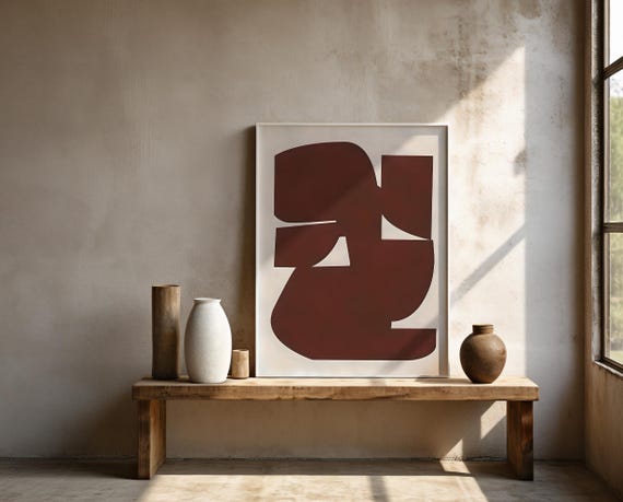 Chocolate Brown Abstract Minimal Wall Art – Framed Poster