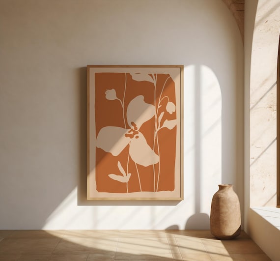 Terracotta Wall Art | Poppy Flower Silhouette – Fine Art Poster Print