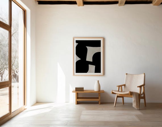 Black & Grey Minimal Abstract Wall Art | Digital Download