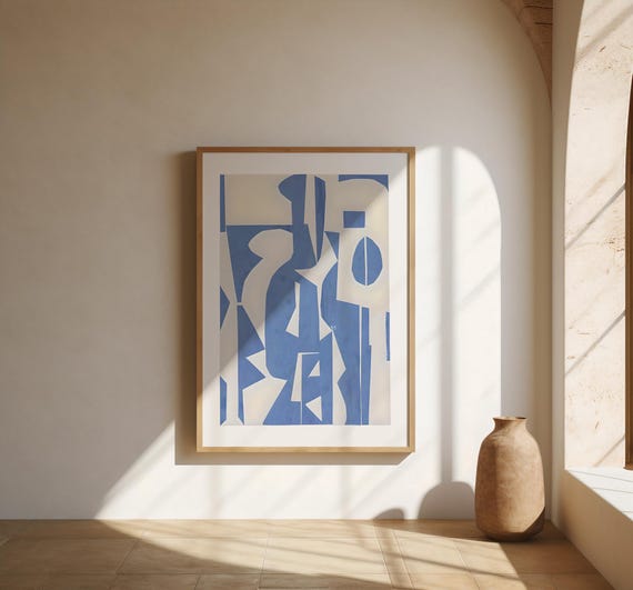 Blue and Cream Abstract Modern Wall Art – Fine Art Poster
