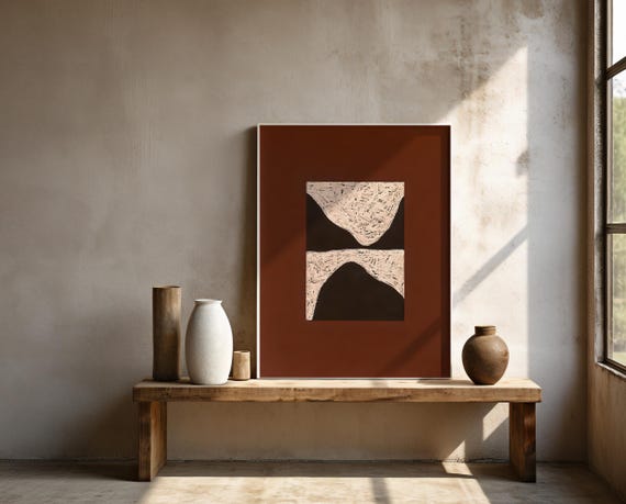 Brown and Cream Abstract Minimalist Wall Art – Framed Poster