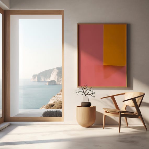 Modern Color Block Abstract | Pink & Marigold Wall Art (Digital Download)