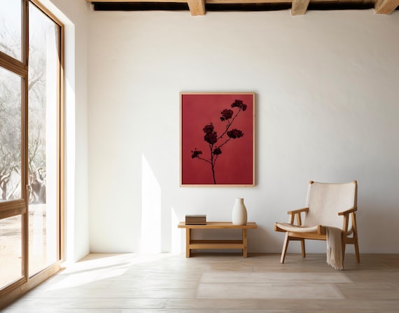 Red Botanical Wall Art | Dark Blossom Branch – Printable | Instant Download