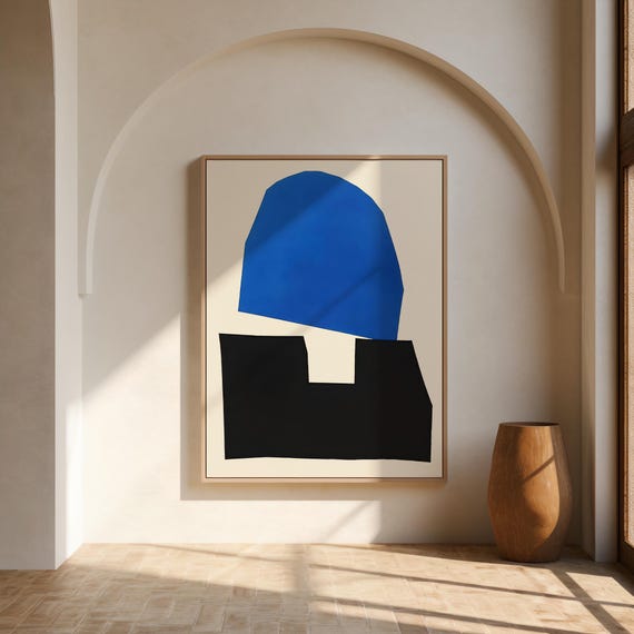Fine Art Poster: Bold Blue & Black Modern Abstract Shapes (Unframed)