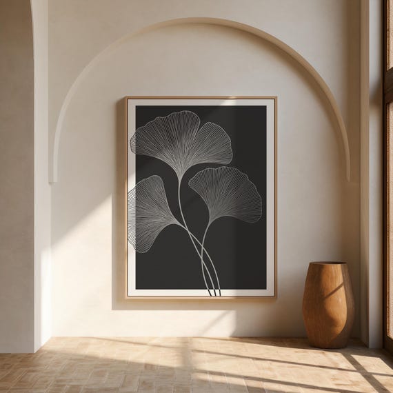 Black & White Ginkgo Line Art | Framed Canvas