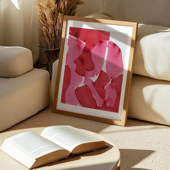 Vibrant Scarlet Pink Abstract Watercolor Wall Art: Digital Download Printable Home Decor Gift