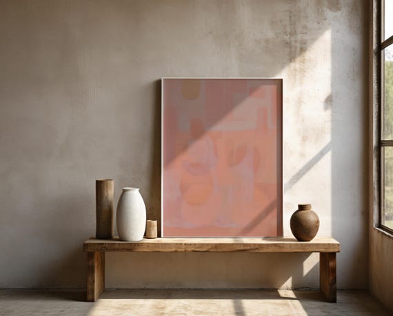 Soft Blush and Warm Neutral Abstract Wall Art – Framed Poster