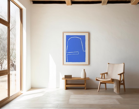 Cobalt Blue Abstract Line Art | Minimal Modern Graphic Artwork | Digital Download