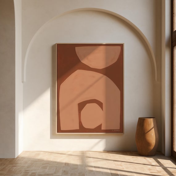 Terracotta Abstract Digital Print | Mid Century Modern Geometric Wall Art | Minimalist Boho Poster