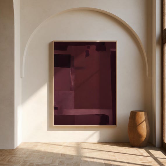 Tonal Burgundy Wall Art | Floating Block Abstract – Canvas & Framed Canvas Print
