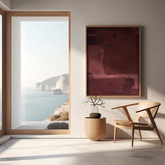 Deep Burgundy Abstract Wall Art — Modern Minimal Texture Print (Digital Download)