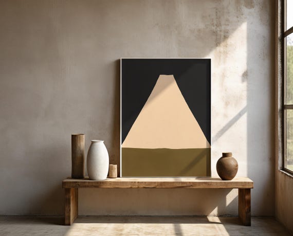 Cream and Black Wall Art | Minimalist Mountain Peak – Framed Poster | Ready to Hang