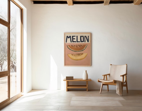 Terracotta Blush Melon Kitchen Wall Art – Minimalist Fruit Printable – Digital Download