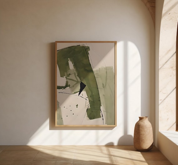 Olive Green Organic Abstract on Cream | Fine Art Poster