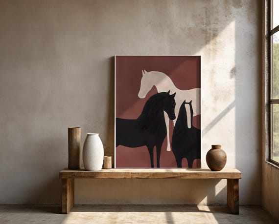 Horse Silhouette Wall Art | Black Cream Equine – Framed Poster | Ready to Hang