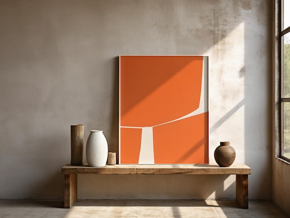 Modern Orange Abstract Print: Minimalist Color Block Art (Unframed)
