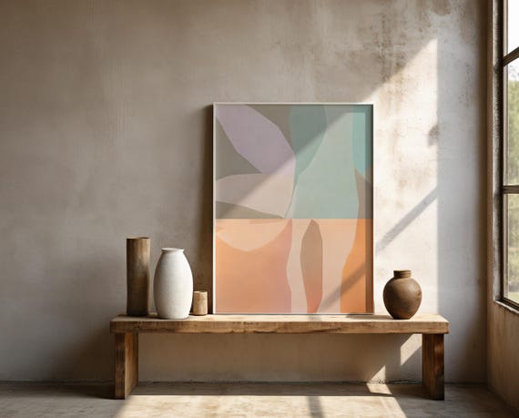 Modern Pastel Abstract Wall Art with Soft Organic Shapes – Framed Poster