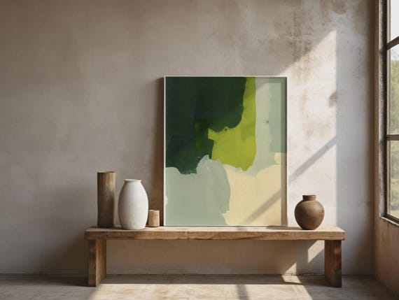 Framed Poster: Green Abstract Modern Minimal Wall Art Print