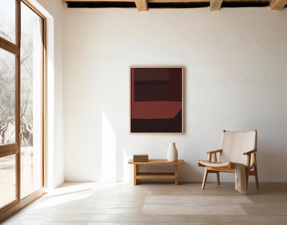 Burgundy and Brick Wall Art | Color Block Abstract – Printable | Instant Download