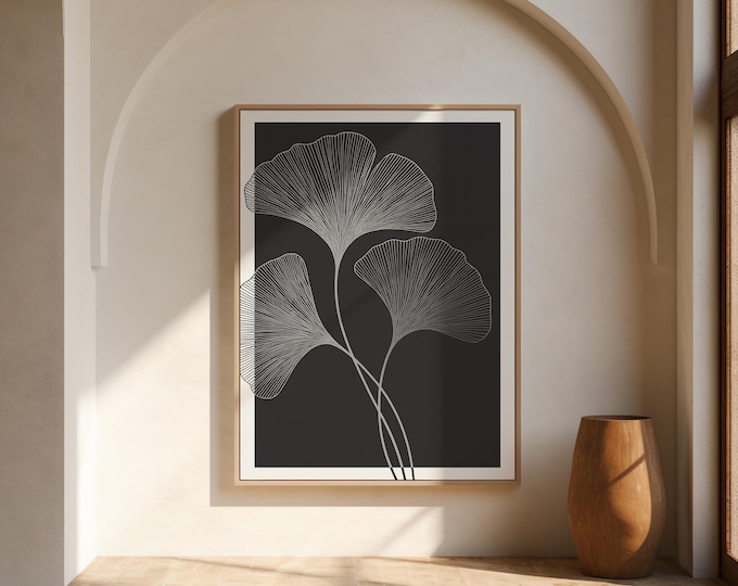 Featured listing image: Minimalist Ginkgo Leaf Line Art Print - Scandinavian Style (Digital Download)