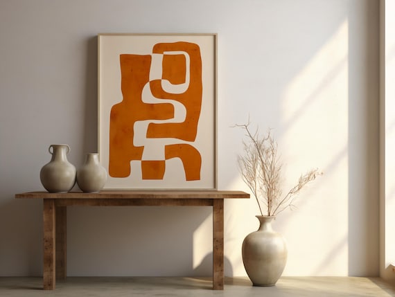 Abstract Terracotta Shape Print | Mid Century Modern Digital Download | Minimalist Boho Wall Art