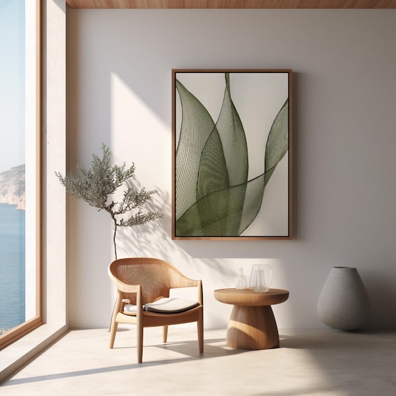 Green Abstract Art: Japandi Minimalist Wall Decor | Museum-Quality Matte Paper Wooden Framed Poster